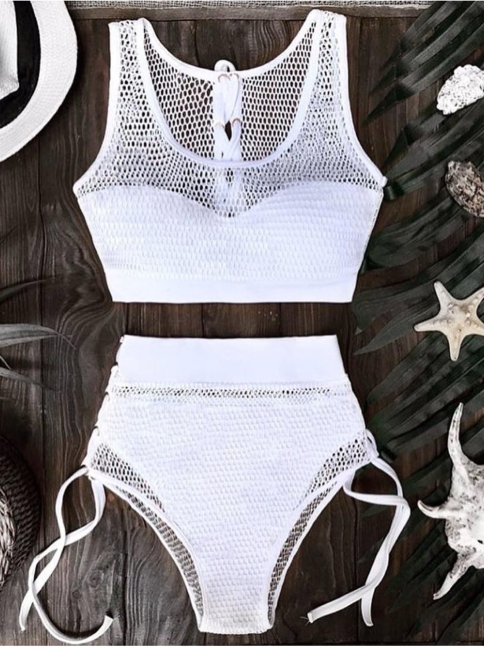 White High-Waist Crochet Bikini Set - Women Swim